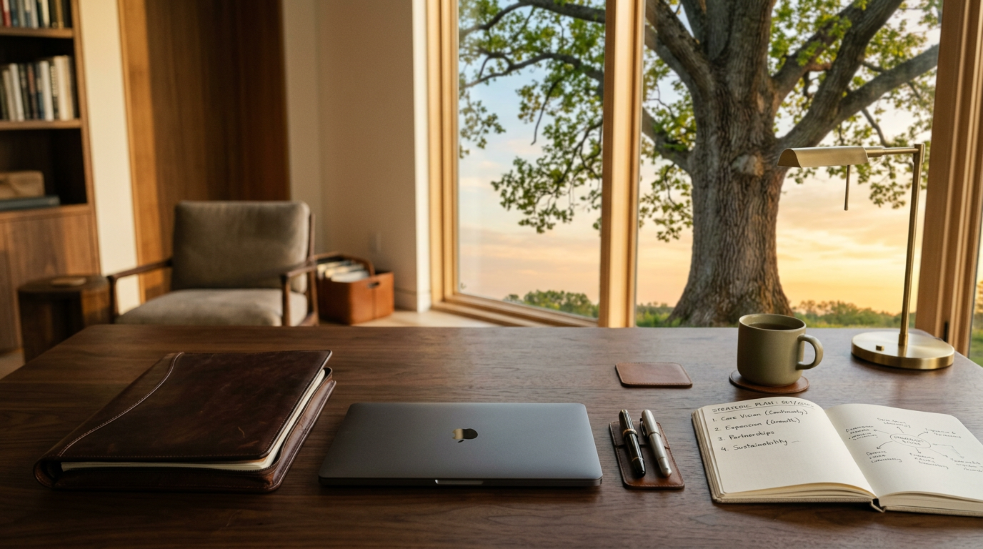 Executive office overlooking the landscape symbolizing financial advisor retirement planning